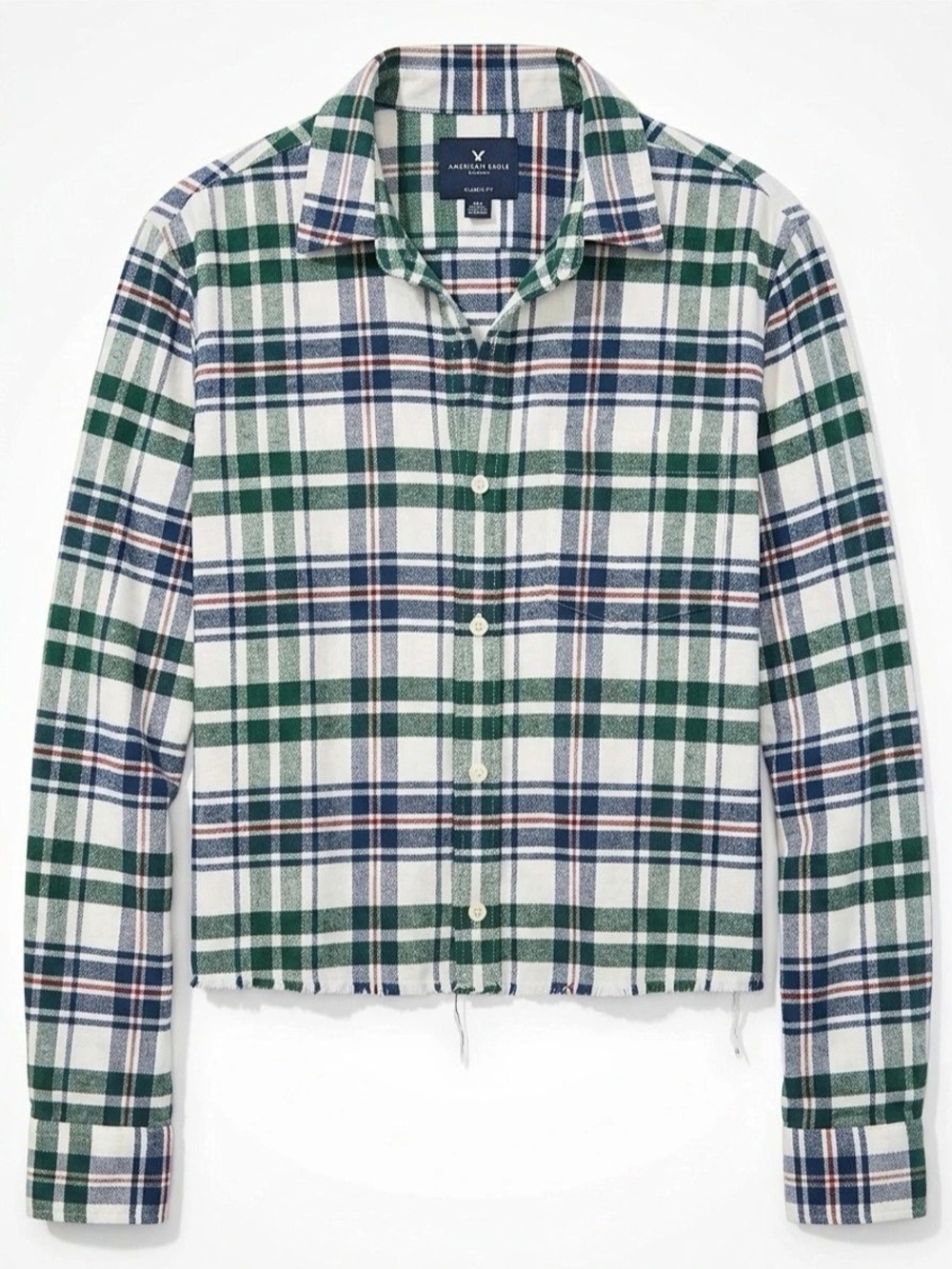 American Eagle Outfitters Seriously Soft Classic Fit Plaid Cropped Button Down